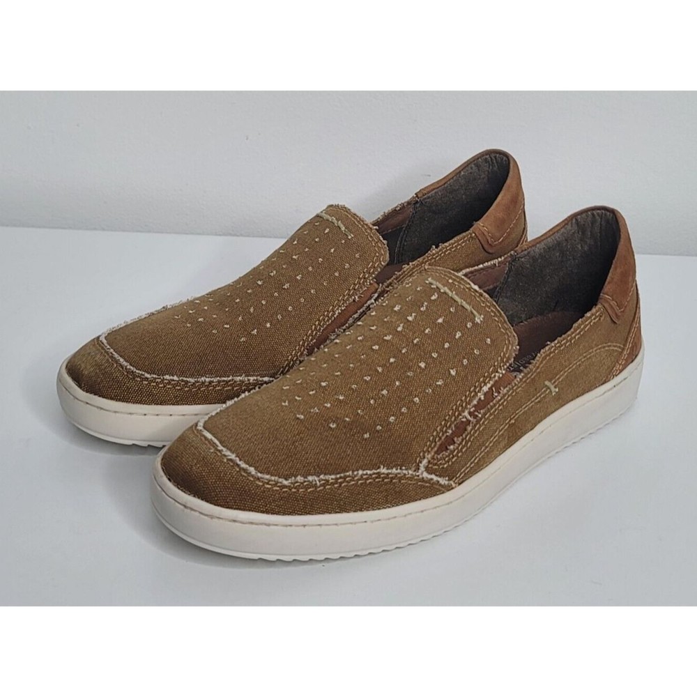 Roan‎ by Bed Stu Kayson Slip On Shoes Mens 9 Canvas and Leather Loafers Brown